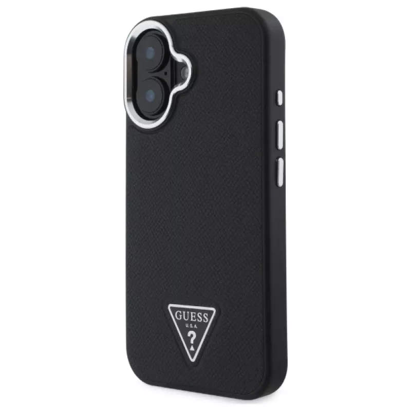 Guess Grained Triangle MagSafe Hard Case Apple iPhone 16 Plus - musta