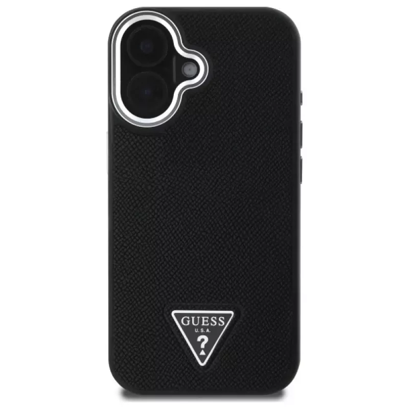 Guess Grained Triangle MagSafe Hard Case Apple iPhone 16 Plus - musta