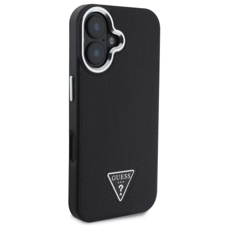 Guess Grained Triangle MagSafe Hard Case Apple iPhone 16 Plus - musta