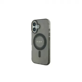 Guess IML Rhinestones MagSafe -kotelo iPhone 16 (musta)