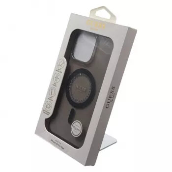 Guess IML Rhinestones MagSafe -kotelo iPhone 16 Pro Max (musta)
