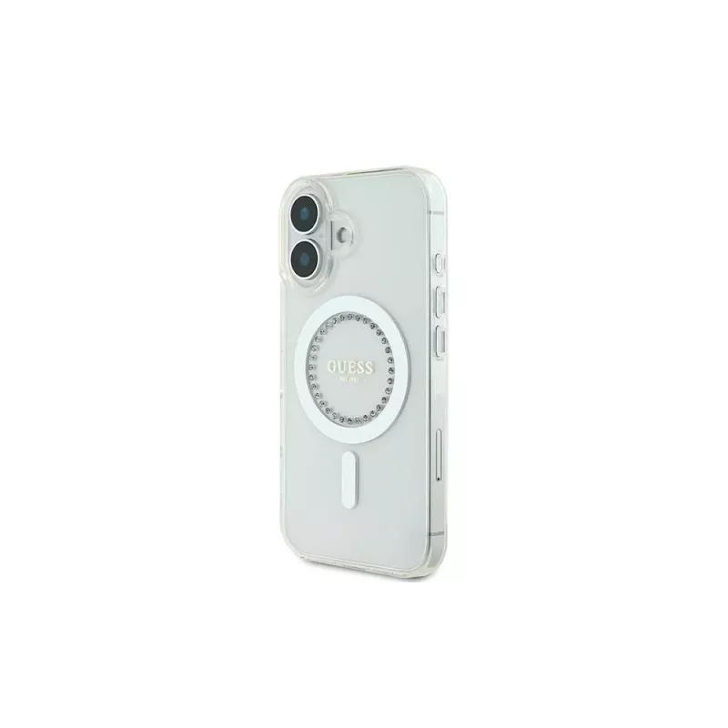 Guess GUHMP16SPFTDTEH Hardcase IML Rhinestones MagSafe Apple iPhone 16 6,1 inch valkoinen