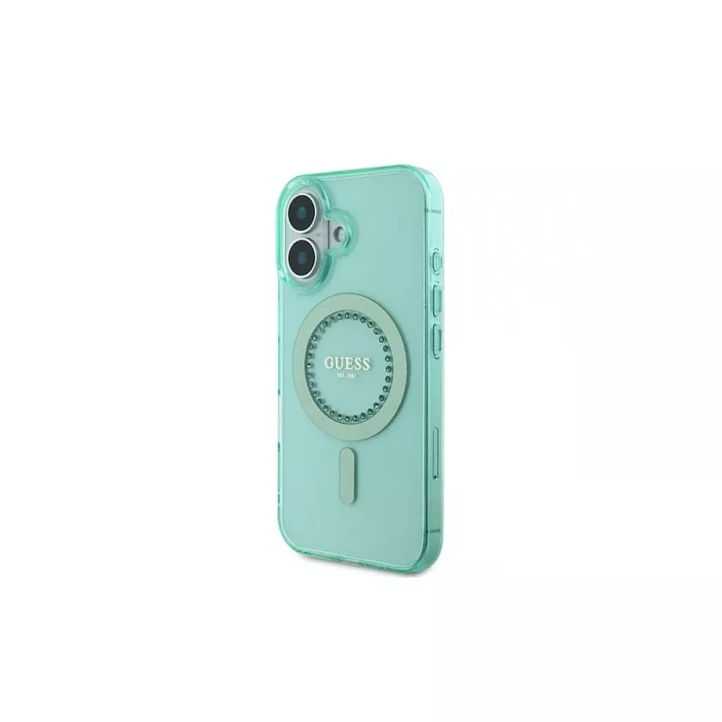 Guess IML Rhinestones MagSafe -kotelo iPhone 16 Plus (vihreä)