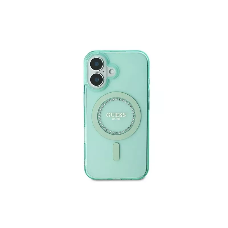 Guess IML Rhinestones MagSafe -kotelo iPhone 16 Plus (vihreä)