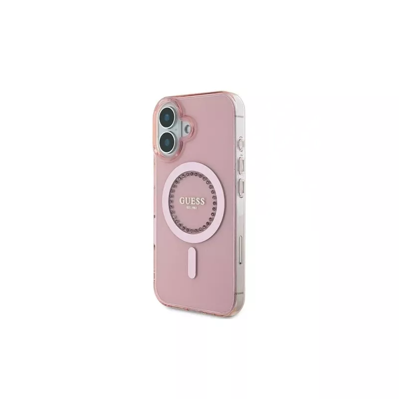 Guess IML Rhinestones MagSafe -kotelo iPhone 16 (pinkki)
