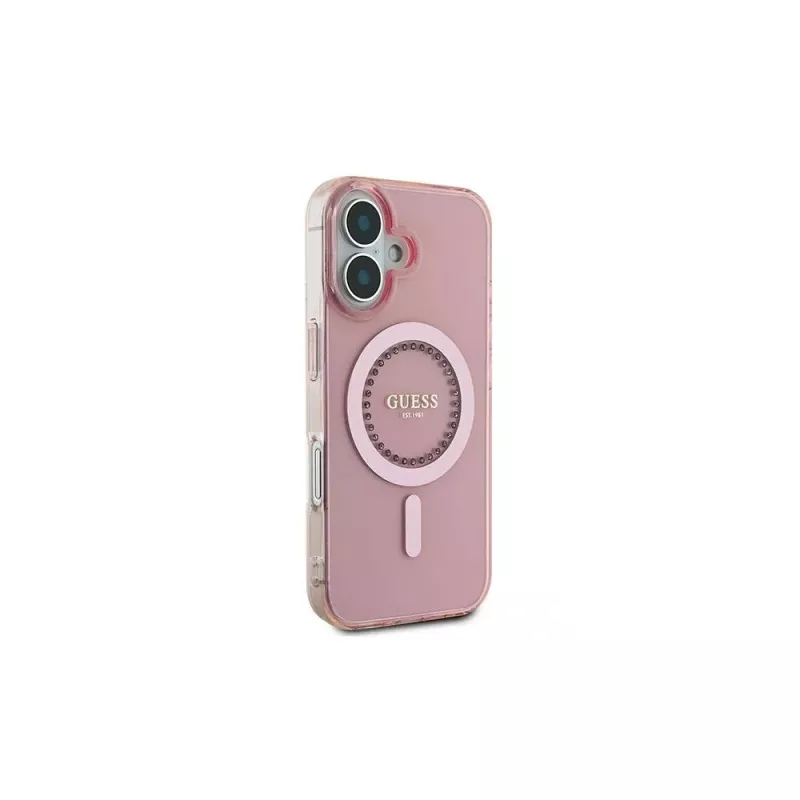 Guess IML Rhinestones MagSafe -kotelo iPhone 16 (pinkki)