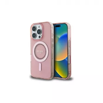 Guess GUHMP16LPFTDTEP Hardcase IML Rhinestones MagSafe iPhone 16 Pro 6,3