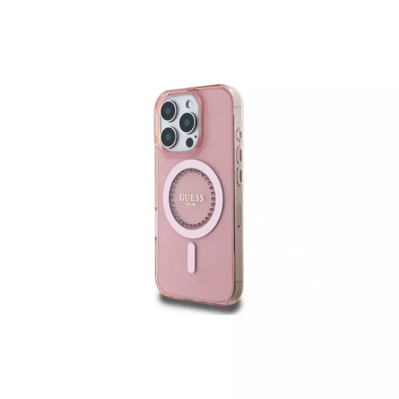 Guess GUHMP16LPFTDTEP Hardcase IML Rhinestones MagSafe iPhone 16 Pro 6,3