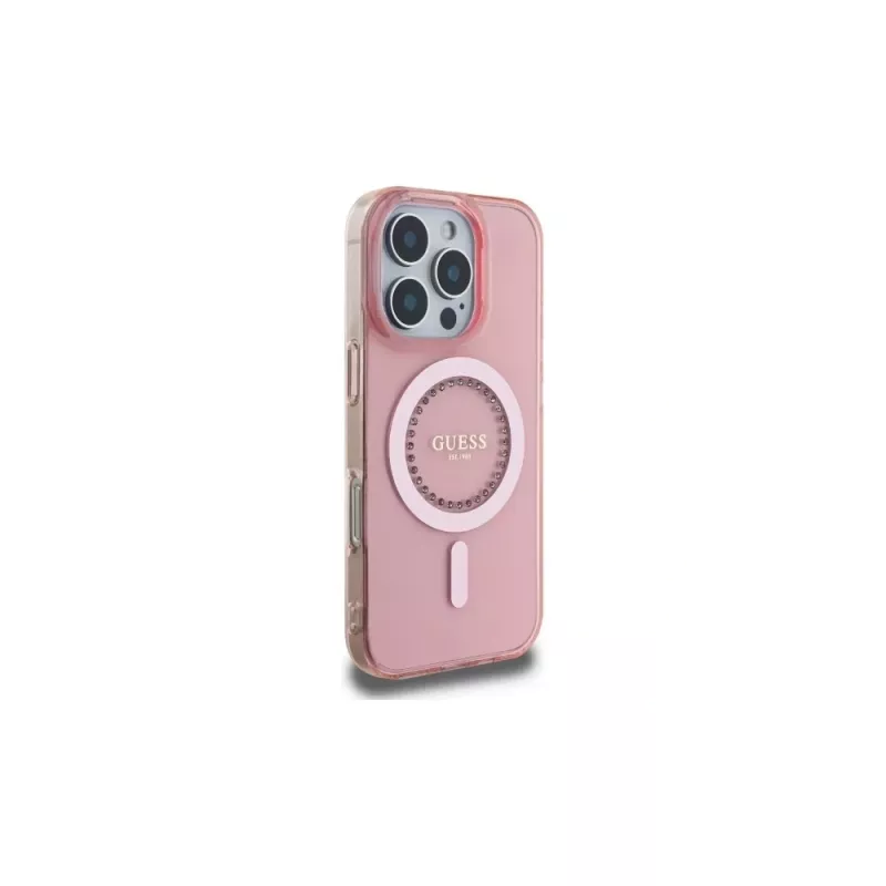 Guess GUHMP16LPFTDTEP Hardcase IML Rhinestones MagSafe iPhone 16 Pro 6,3