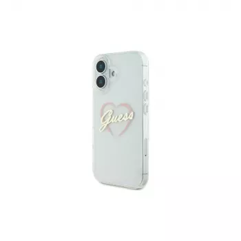 Guess GUHCP16MHCHGSPT Hard Case Apple iPhone 16 Plus, läpinäkyvä, IML Heart Pattern