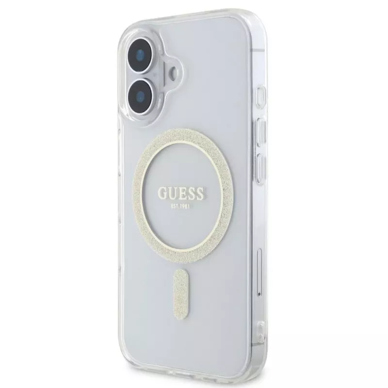 Guess GUHMP16SHFGERET iPhone 16 läpinäkyvä Hardcase IML Glitter Circle MagSafe
