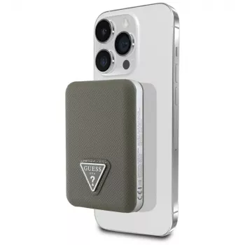 GUESS Grained Triangle Wireless Power Bank 5000mAh 15W USB-C MagSafe ruskea