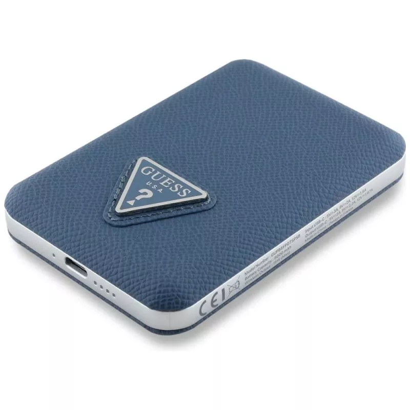 GUESS Grained Triangle Wireless Power Bank 5000mAh 15W USB-C MagSafe sininen