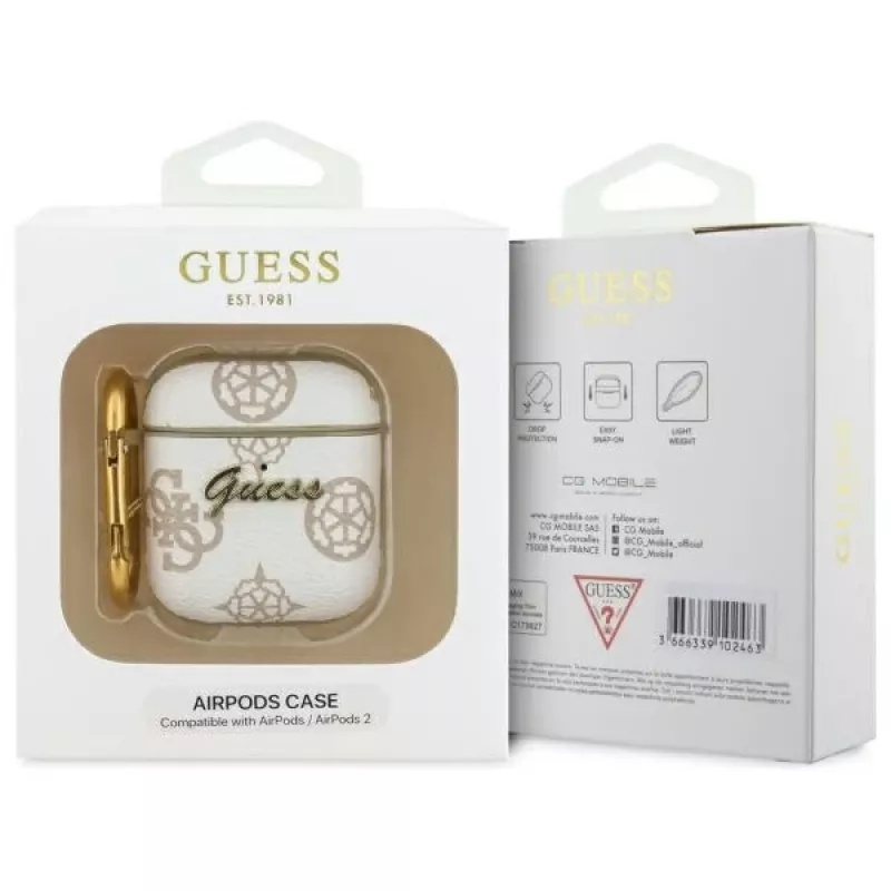 Guess GUA2PG4GPH AirPods 1/2 -kotelo valkoinen 4G Hook
