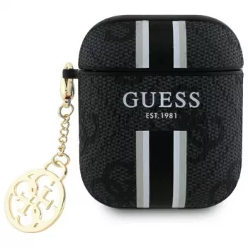 Guess GUA2P4RPSK AirPods 1/2 -kotelo musta 4G Printed Stripes Charm