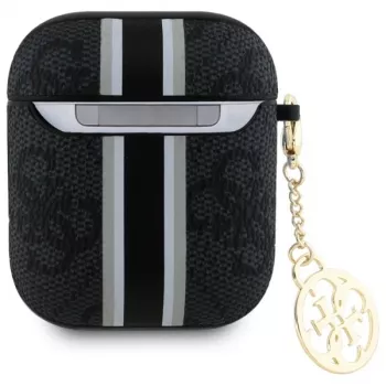 Guess GUA2P4RPSK AirPods 1/2 -kotelo musta 4G Printed Stripes Charm