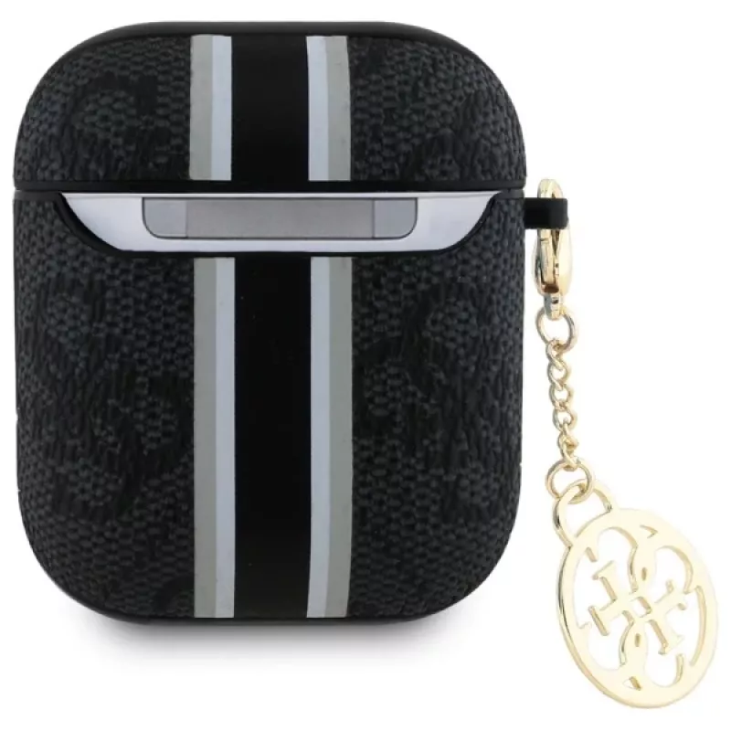 Guess GUA2P4RPSK AirPods 1/2 -kotelo musta 4G Printed Stripes Charm