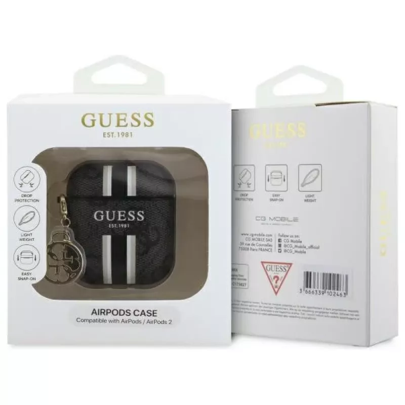 Guess GUA2P4RPSK AirPods 1/2 -kotelo musta 4G Printed Stripes Charm