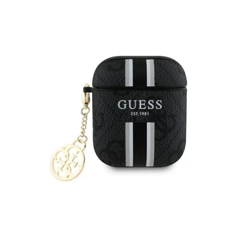 Guess GUA2P4RPSK AirPods 1/2 -kotelo musta 4G Printed Stripes Charm