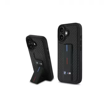 BMW BMHCP16SGSPCCK M Grip Stand Smooth and Carbon Hardcase iPhone 16 6.1 – musta