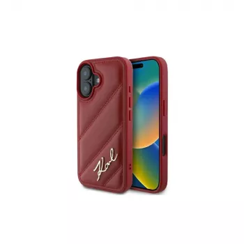 Karl Lagerfeld Quilted Signature -kotelo iPhone 16, punainen