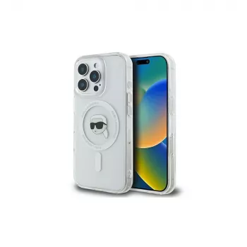 Karl Lagerfeld KLHMP16LHLSKIH hardcase IML Metal Karl Head MagSafe Apple iPhone 16 Pro, valkoinen