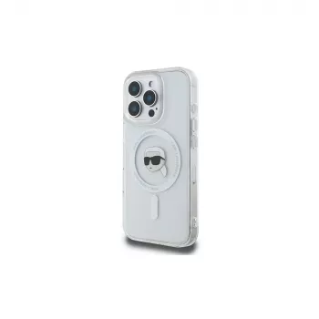 Karl Lagerfeld KLHMP16LHLSKIH hardcase IML Metal Karl Head MagSafe Apple iPhone 16 Pro, valkoinen