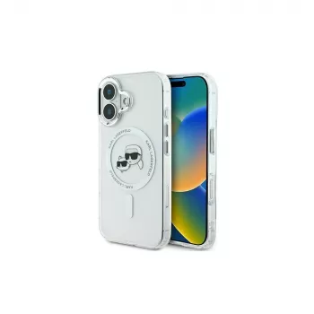 Karl Lagerfeld KLHMP16MHLSKCH iPhone 16 Plus 6.7 hardcase IML Metal Karl & Choupette Head MagSafe valkoinen