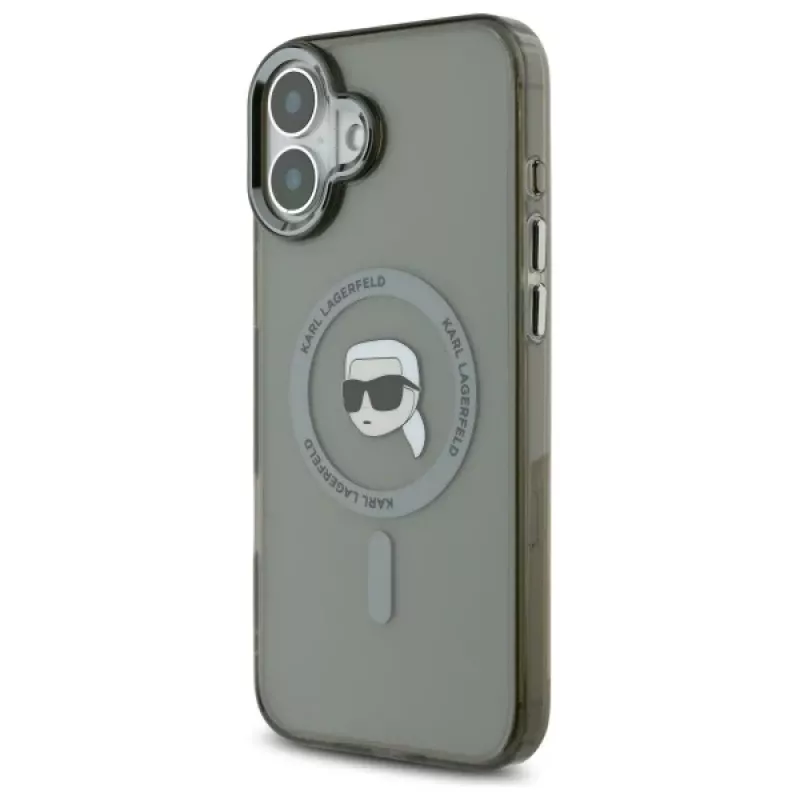 Karl Lagerfeld KLHMP16SHLSKIK kova suojakuori IML Metal Karl Head MagSafe Apple iPhone 16 6,1 tuuman puhelimelle, musta