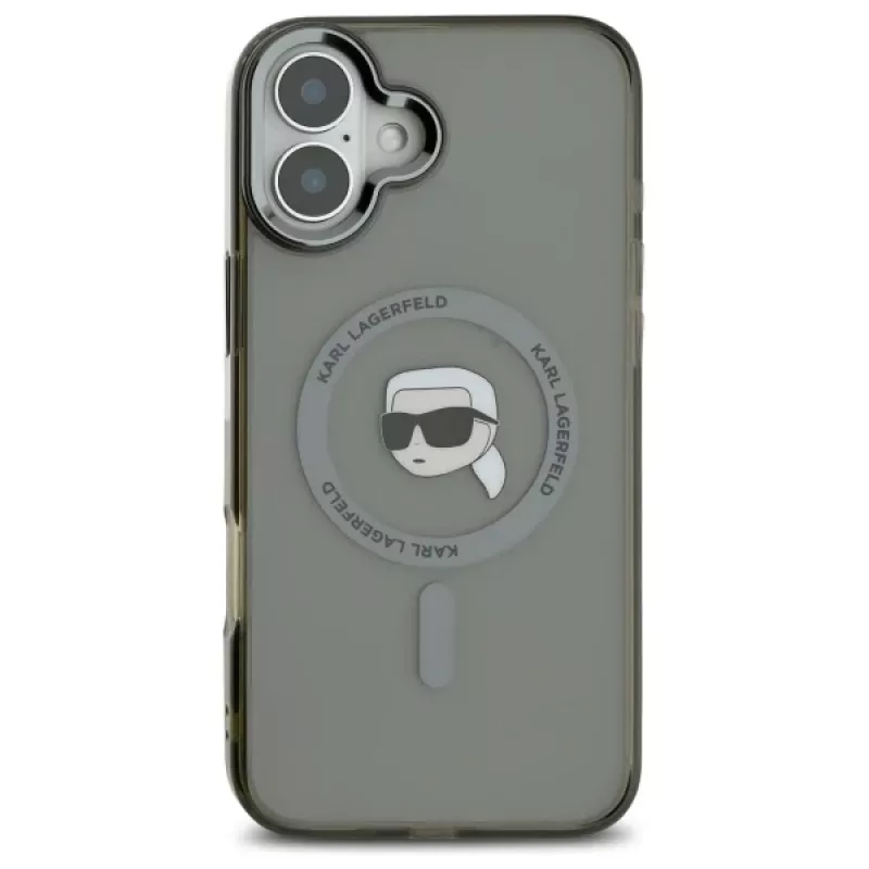 Karl Lagerfeld KLHMP16SHLSKIK kova suojakuori IML Metal Karl Head MagSafe Apple iPhone 16 6,1 tuuman puhelimelle, musta