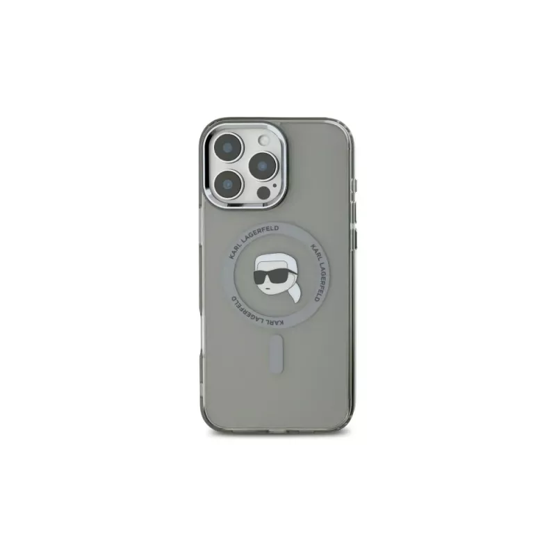 Karl Lagerfeld KLHMP16LHLSKIK hardcase IML Metal Karl Head MagSafe Apple iPhone 16 Pro 6,3 inch musta