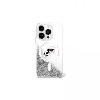 Karl Lagerfeld Liquid Glitter Karl & Choupette Head MagSafe -kuori iPhone 16 (läpinäkyvä)