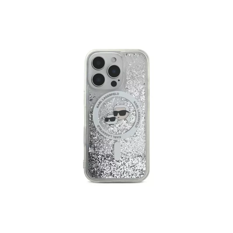 Karl Lagerfeld Liquid Glitter Karl & Choupette Head MagSafe -kuori Apple iPhone 16 Pro
