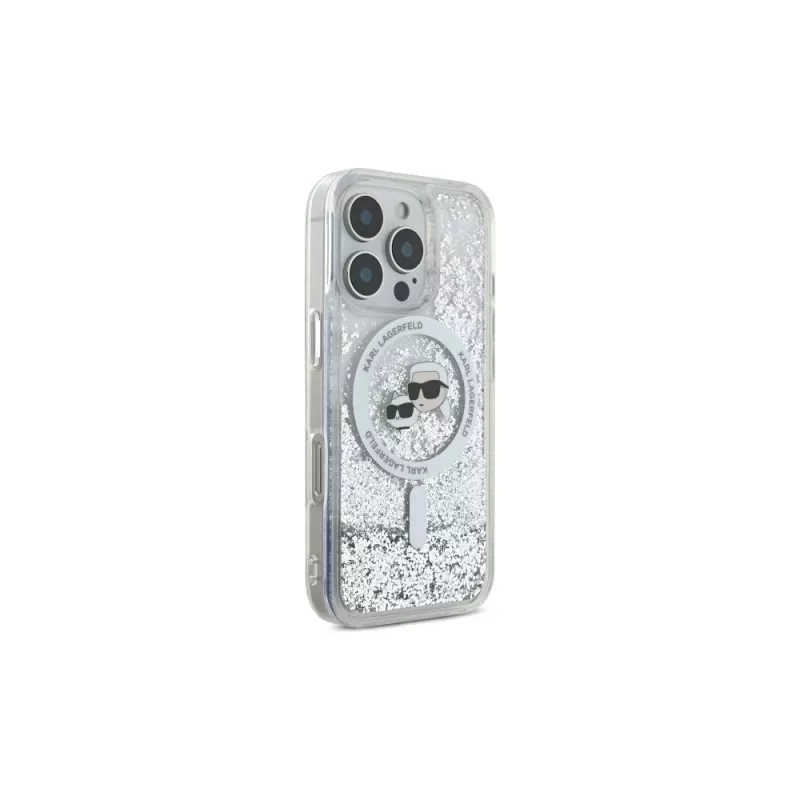 Karl Lagerfeld Liquid Glitter Karl & Choupette Head MagSafe -kuori Apple iPhone 16 Pro