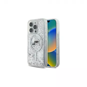 Karl Lagerfeld Liquid Glitter Karl & Choupette Head MagSafe -kuori iPhone 16 Pro Max (läpinäkyvä)