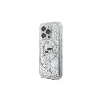 Karl Lagerfeld Liquid Glitter Karl & Choupette Head MagSafe -kuori iPhone 16 Pro Max (läpinäkyvä)