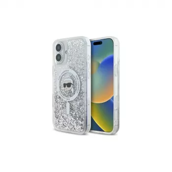 Karl Lagerfeld Liquid Glitter Karl Head MagSafe kova kuori iPhone 16 Plus, läpinäkyvä