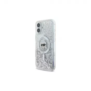 Karl Lagerfeld Liquid Glitter Karl Head MagSafe kova kuori iPhone 16 Plus, läpinäkyvä