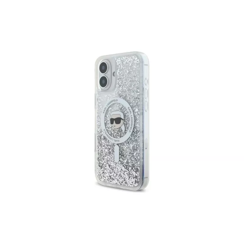 Karl Lagerfeld Liquid Glitter Karl Head MagSafe kova kuori iPhone 16 Plus, läpinäkyvä