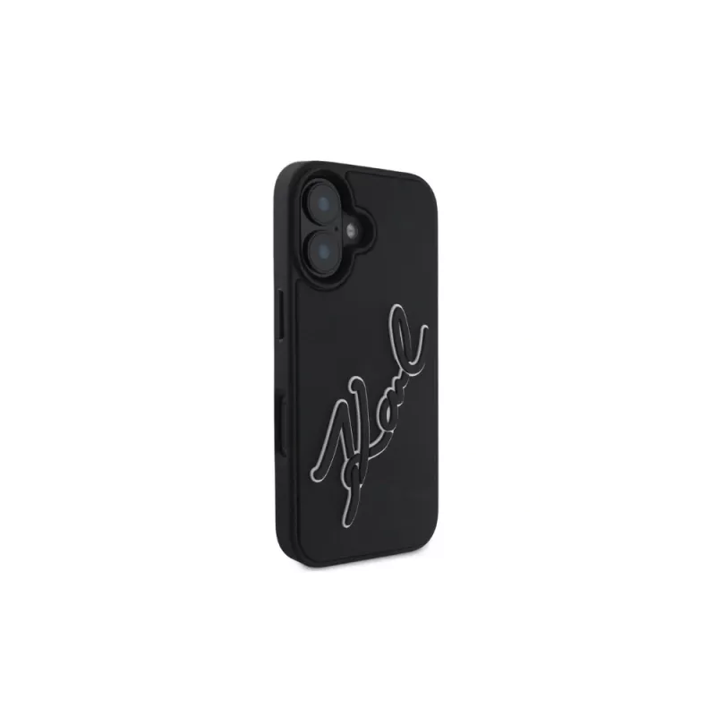 Karl Lagerfeld 3D Rubber Bicolor Signature -kuori iPhone 16 (musta)
