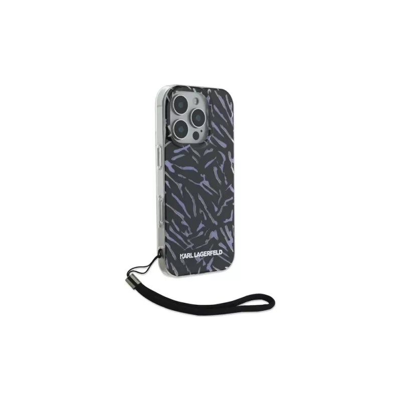 Karl Lagerfeld Zebra With Cord -kuori iPhone 16 Pro, violetti