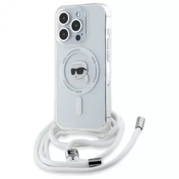 Karl Lagerfeld iPhone 16 Pro kova kuori läpinäkyvä Crossbody IML Karl Head MagSafe