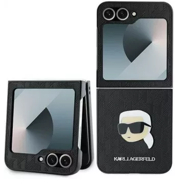 Karl Lagerfeld KLHCZF6PGKSKIHK Saffiano Monogram kova kuori Samsung Galaxy Z Flip 6 / Z Flip 7 FE, musta