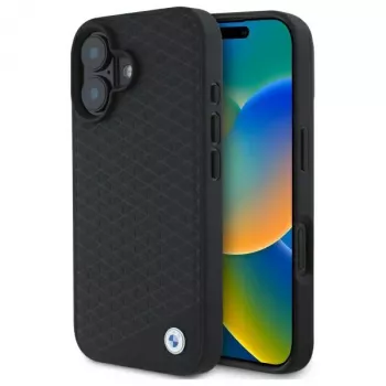 BMW BMHMP16S23RDDK iPhone 16 6,1 inch musta kova kotelo Sign Leather Diamond Metal Logo MagSafe