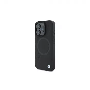 BMW BMHMP16L23RTPK iPhone 16 Pro 6,3 musta kova kotelo Sign Leather Half Textured And Circle MagSafe