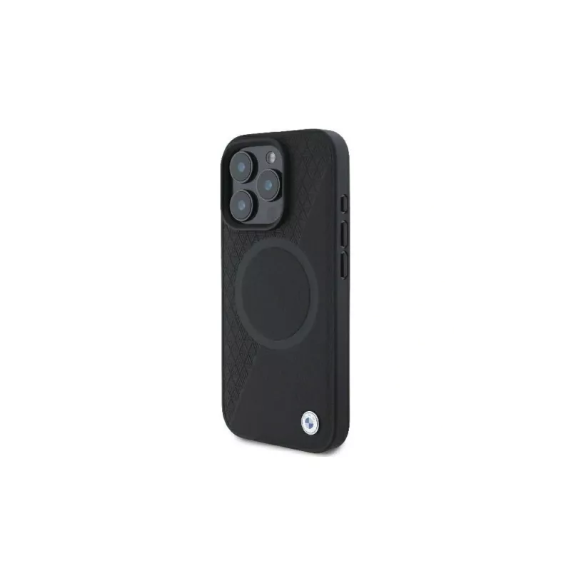 BMW BMHMP16L23RTPK iPhone 16 Pro 6,3 musta kova kotelo Sign Leather Half Textured And Circle MagSafe