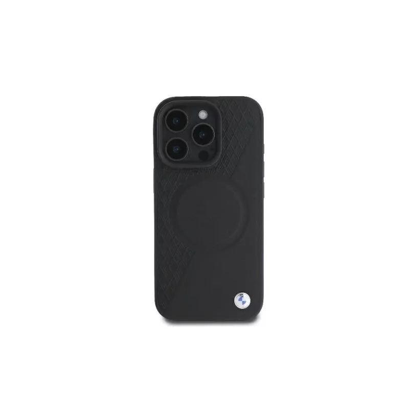BMW BMHMP16L23RTPK iPhone 16 Pro 6,3 musta kova kotelo Sign Leather Half Textured And Circle MagSafe