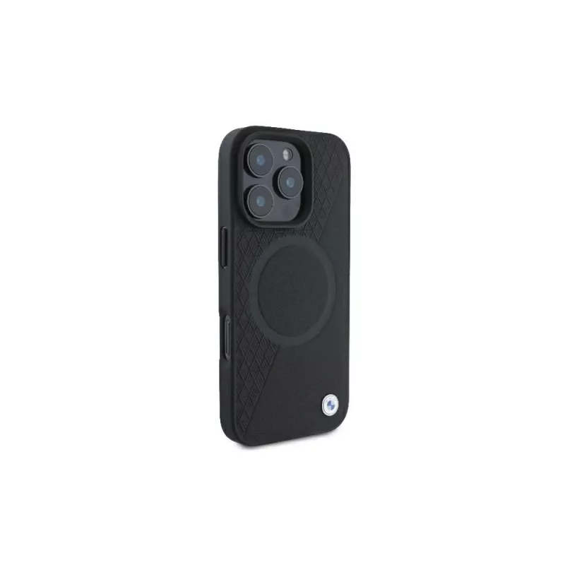 BMW BMHMP16L23RTPK iPhone 16 Pro 6,3 musta kova kotelo Sign Leather Half Textured And Circle MagSafe
