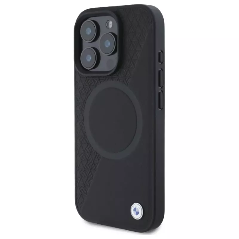 BMW Sign Leather Half Textured -kova kotelo Circle MagSafe -toiminnolla Apple iPhone 16 Pro Max 6,9