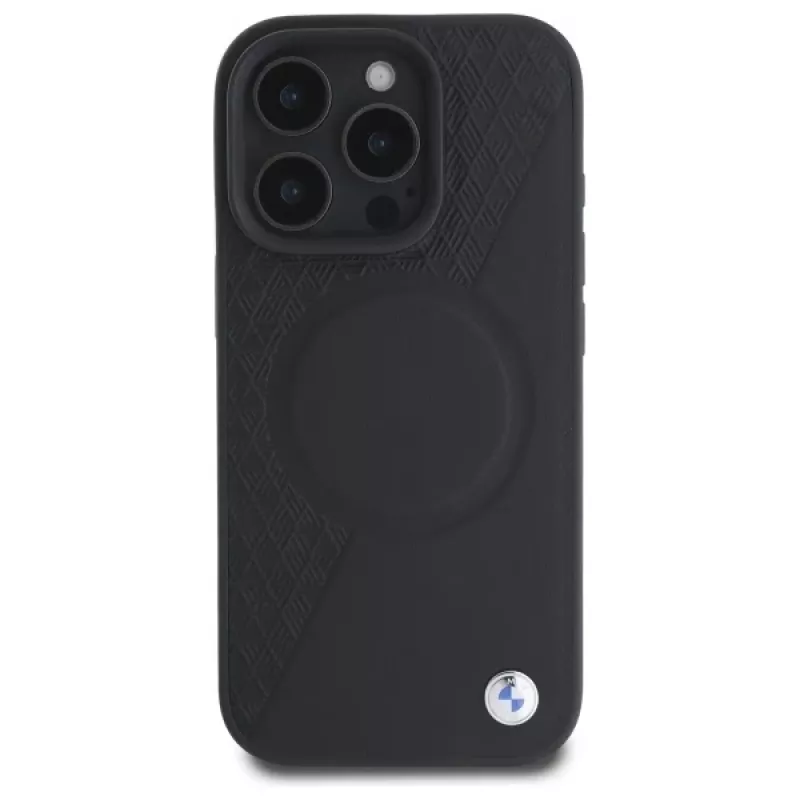 BMW Sign Leather Half Textured -kova kotelo Circle MagSafe -toiminnolla Apple iPhone 16 Pro Max 6,9